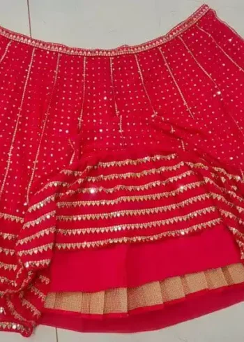 red color faux georgette embroidered party wear and bridal lehenga choli