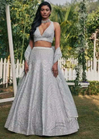 steel grey color heavy banglori silk fabric party wear lehenga choli