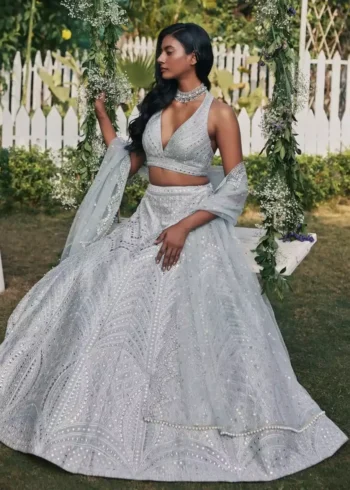steel grey color heavy banglori silk fabric party wear lehenga choli