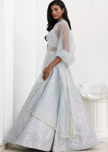 steel grey color heavy banglori silk fabric party wear lehenga choli