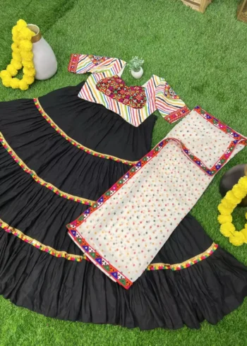 three star black color navratri chaniya choli with mens kurta