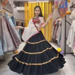 three star black color navratri chaniya choli with mens kurta