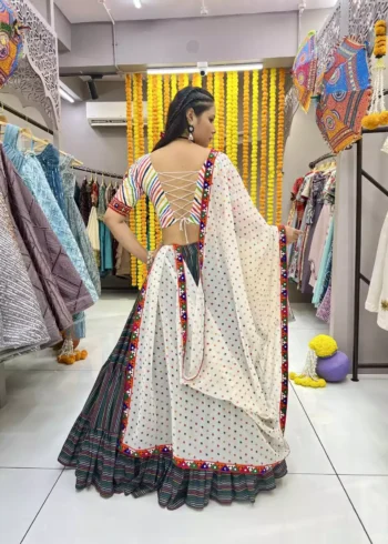 black chaniya choli with multi color lining all over for navratri