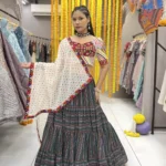black chaniya choli with multi color lining all over for navratri