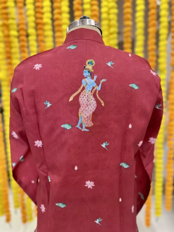 maroon color embroidered and printed mens kurta for navratri