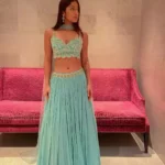 turquoise color faux georgette embroidered party wear lehenga choli