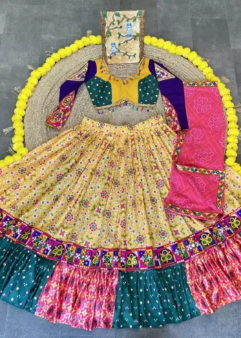 yellow color patola printed navratri chaniya choli with mens kurta