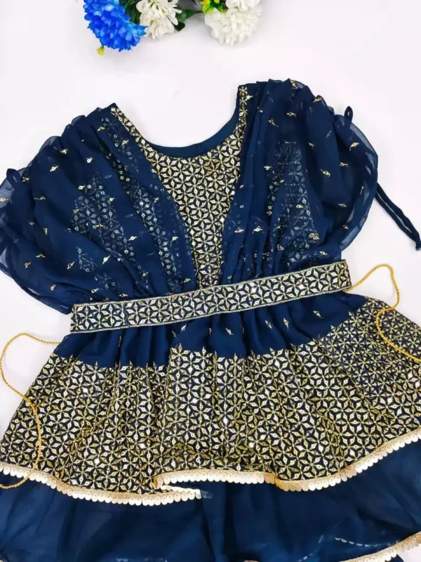 Navy Blue Faux Georgette Kids Top & Palazzo set