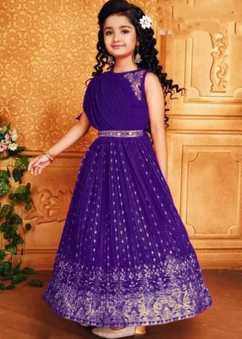 blue color Sequins Embroidered faux georgette Kids Lehenga Choli