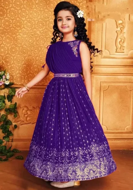 blue color Sequins Embroidered faux georgette Kids Lehenga Choli