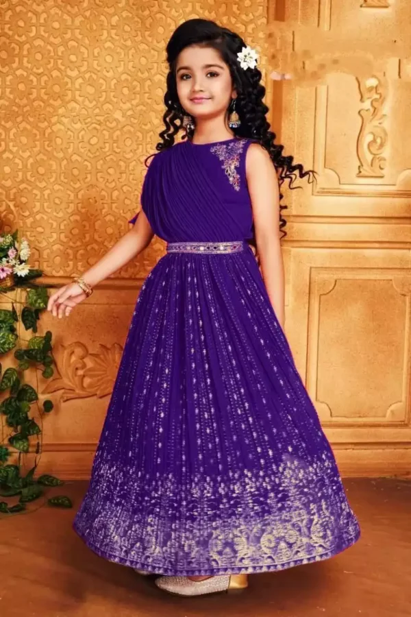 blue color Sequins Embroidered faux georgette Kids Lehenga Choli