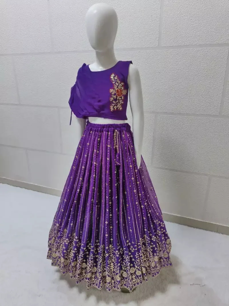 blue color Sequins Embroidered faux georgette Kids Lehenga Choli