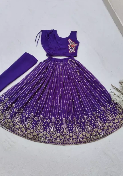 blue color Sequins Embroidered faux georgette Kids Lehenga Choli