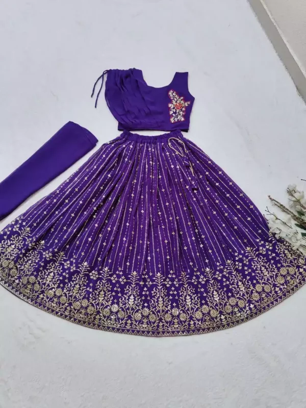 blue color Sequins Embroidered faux georgette Kids Lehenga Choli