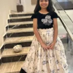 cream and black chinon silk lehenga for kids