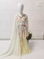 cream color Floral Digital Printed Top and Palazzo for Kids