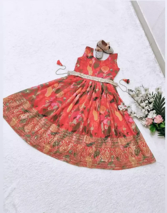 Digital Printed Sequins Embroidered Gown for Kids