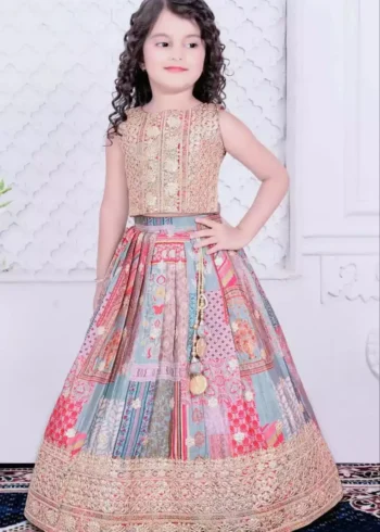 Faux Georgette Digital Printed and Sequins Embroidered Lehenga for Kids