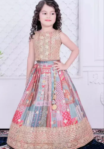 Faux Georgette Digital Printed and Sequins Embroidered Lehenga for Kids