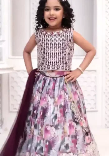 Faux Georgette Digital Printed Kids Lehenga Choli