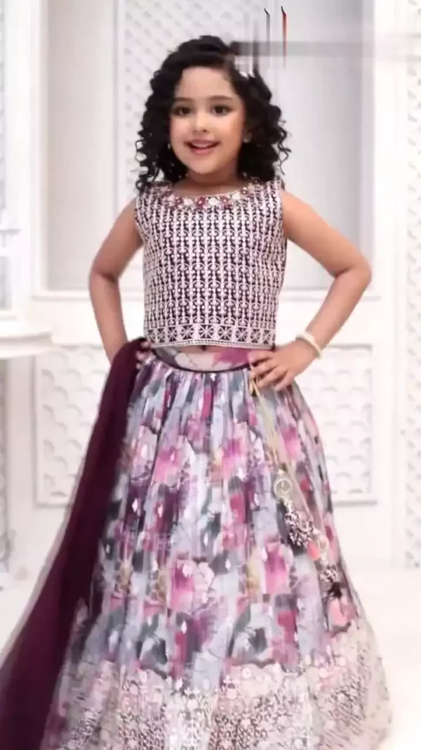 Faux Georgette Digital Printed Kids Lehenga Choli