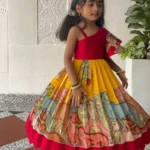 Yellow Kalamkari Printed Gown for Kids