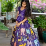 navy blue color kalamkari animal printed kids lehenga choli