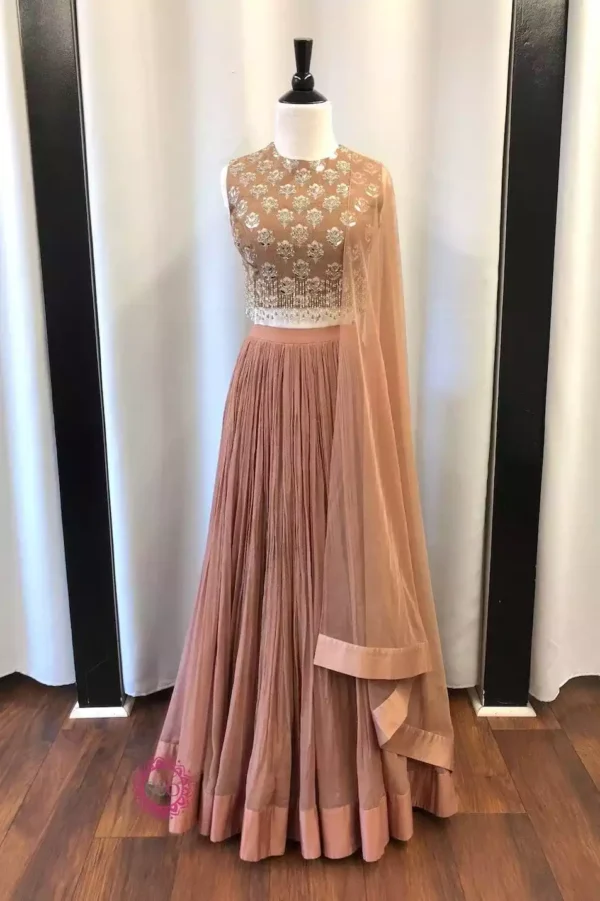 peach color faux georgette party wear lehenga choli