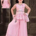Pink color Floral Digital Printed Top and Palazzo for Kids