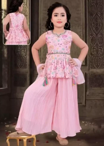 Pink color Floral Digital Printed Top and Palazzo for Kids