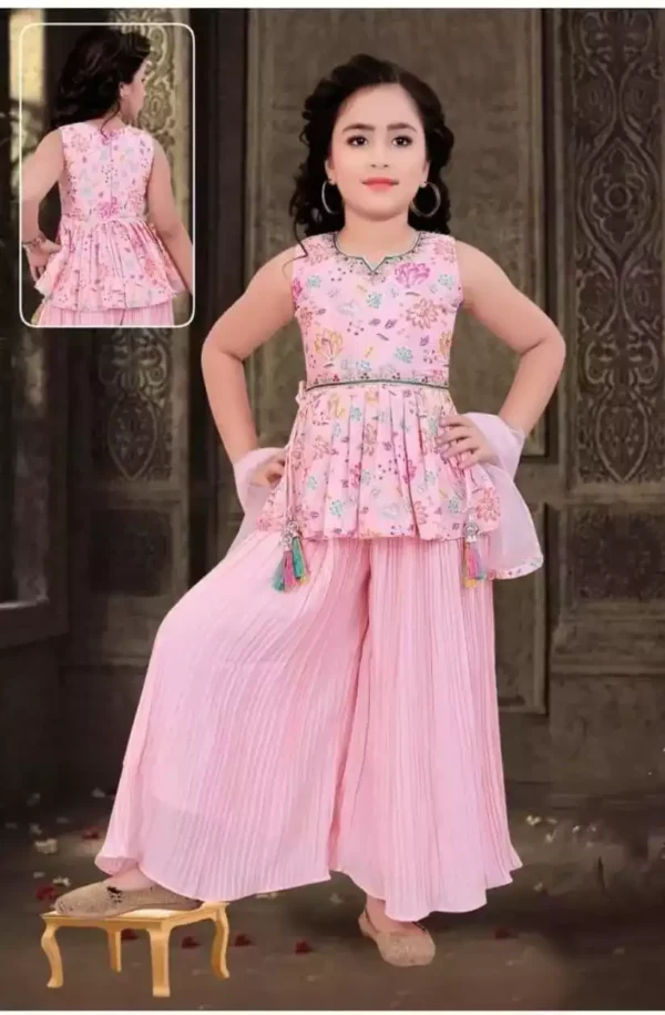 Pink color Floral Digital Printed Top and Palazzo for Kids