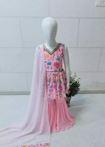 Pink color Floral Digital Printed Top and Palazzo for Kids