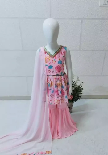 Pink color Floral Digital Printed Top and Palazzo for Kids