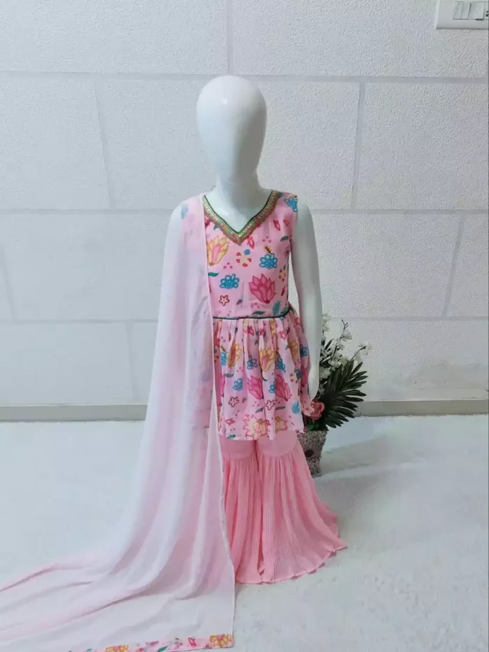 Pink color Floral Digital Printed Top and Palazzo for Kids