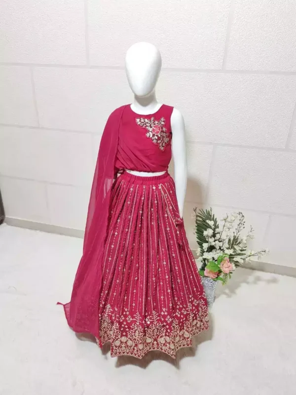 red color Sequins Embroidered faux georgette Kids Lehenga Choli