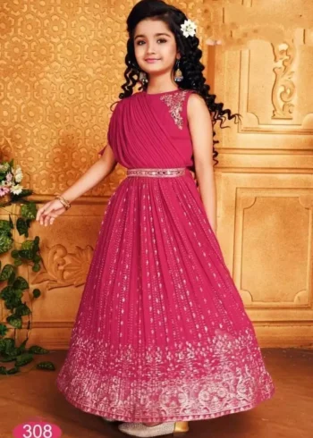 red color Sequins Embroidered faux georgette Kids Lehenga Choli