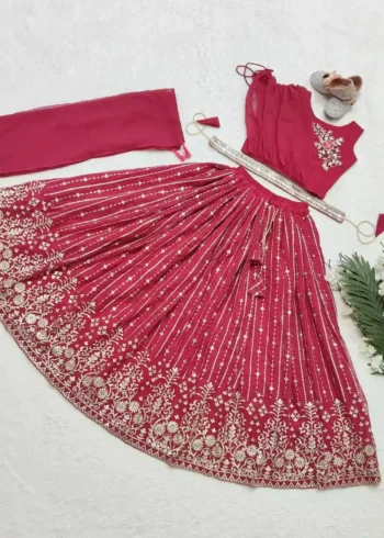 red color Sequins Embroidered faux georgette Kids Lehenga Choli