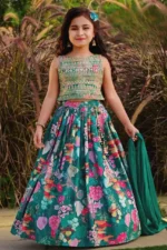 Multi color Faux Georgette Printed Kids Lehenga Choli