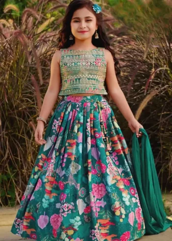 Multi color Faux Georgette Printed Kids Lehenga Choli