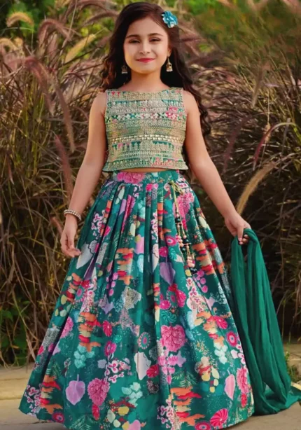 Multi color Faux Georgette Printed Kids Lehenga Choli