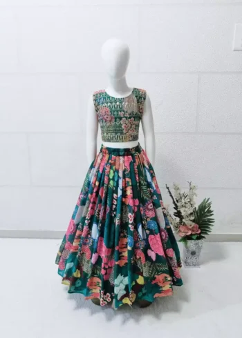 Multi color Faux Georgette Printed Kids Lehenga Choli