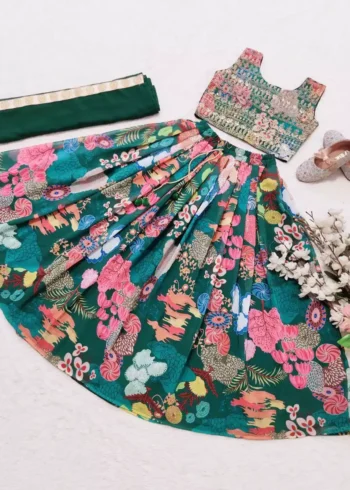 Multi color Faux Georgette Printed Kids Lehenga Choli