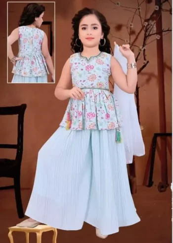 Pista color Floral Digital Printed Top and Palazzo for Kids