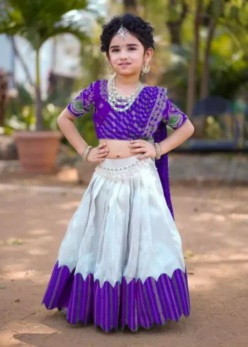 purple color South Indian Style Chinon silk Kids Lehenga Choli