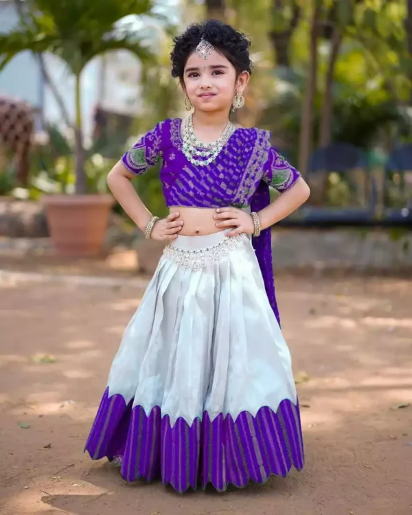 purple color South Indian Style Chinon silk Kids Lehenga Choli