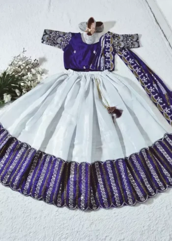 purple color South Indian Style Chinon silk Kids Lehenga Choli