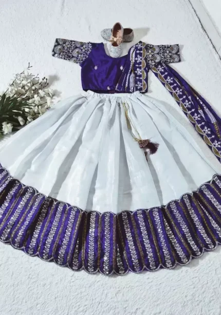 purple color South Indian Style Chinon silk Kids Lehenga Choli