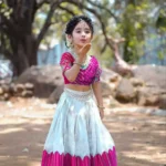 pink blue color South Indian Style Chinon silk Kids Lehenga Choli