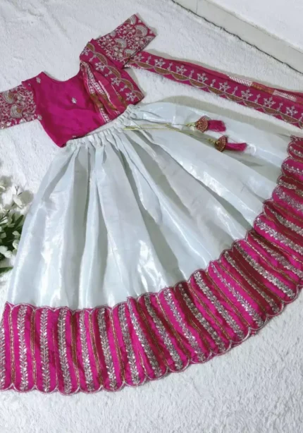 pink blue color South Indian Style Chinon silk Kids Lehenga Choli