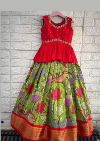 Zari Weaving Work Printed Lehenga for Kids